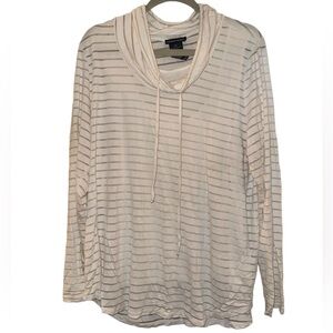 Chelsea & Theodore White Striped Mock Neck Sweatshirt XXL